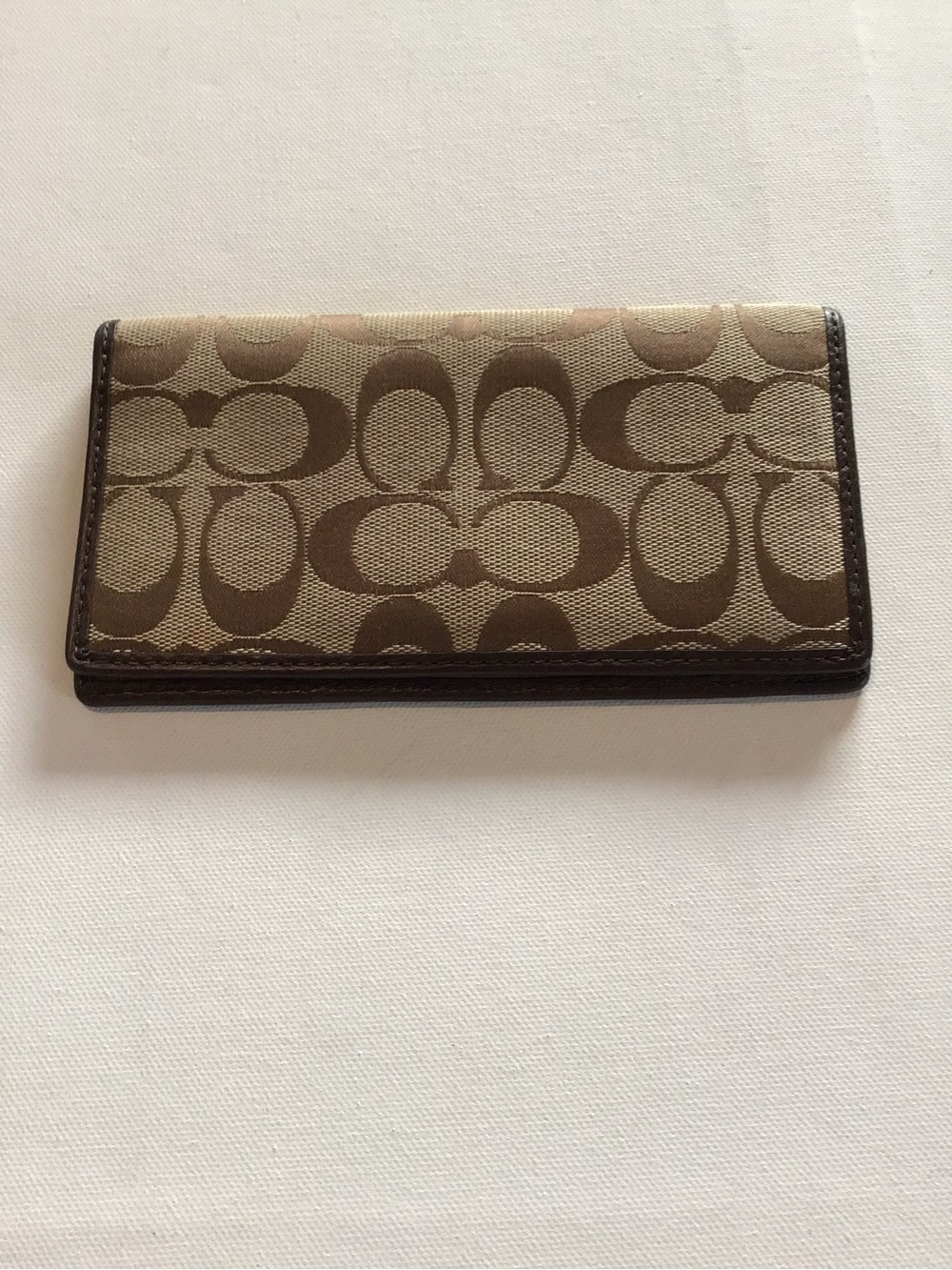 Coach Hampton Signature Checkbook Cover Wallet Khaki Brown Canvas Leather - Picture 4 of 7
